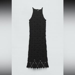 Zara Elegant Black Crochet Knit Midi Dress